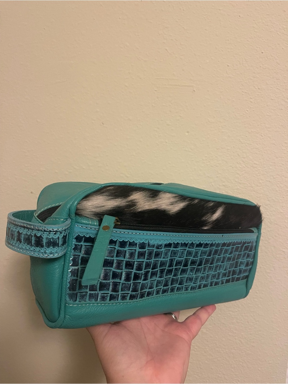 Leather Toiletry Bag with cowhide Accent
